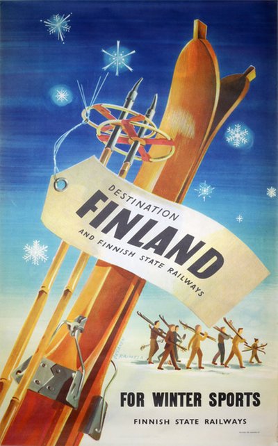 Original vintage poster: Destination Finland for Winter Sports for sale