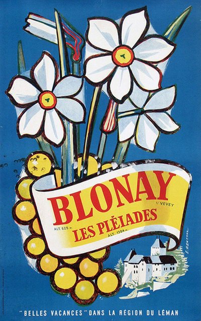 Blonay Les Pléiades Switzerland original poster designed by Henchoz, Samuel (1905-1976)