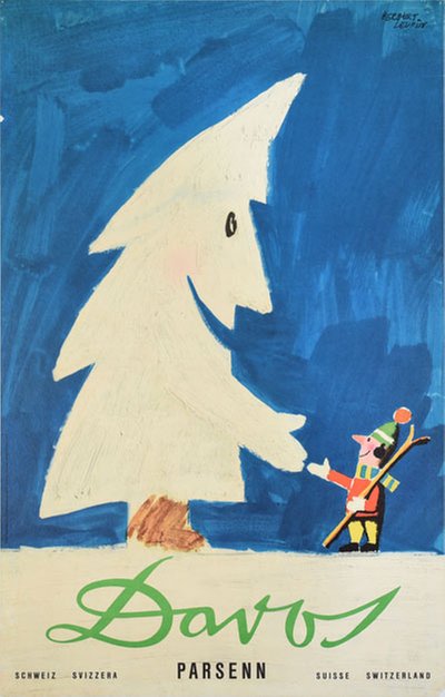 Davos Parsenn Snowman Tree original poster designed by Leupin, Herbert  (1916-1999)