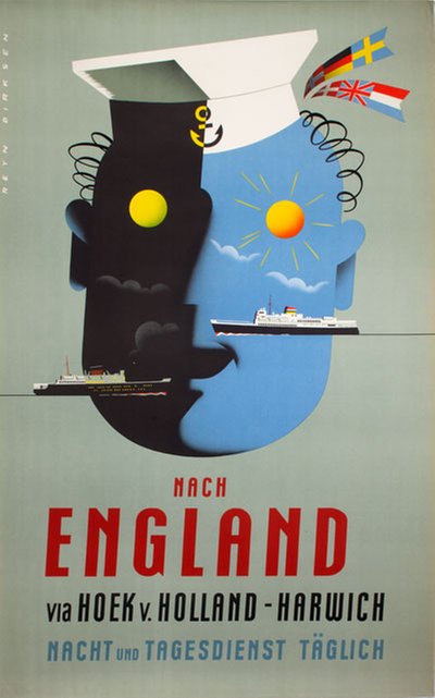 Nach England via Hoek van Holland-Harwich original poster designed by Dirksen, Reyn (1924-1999)