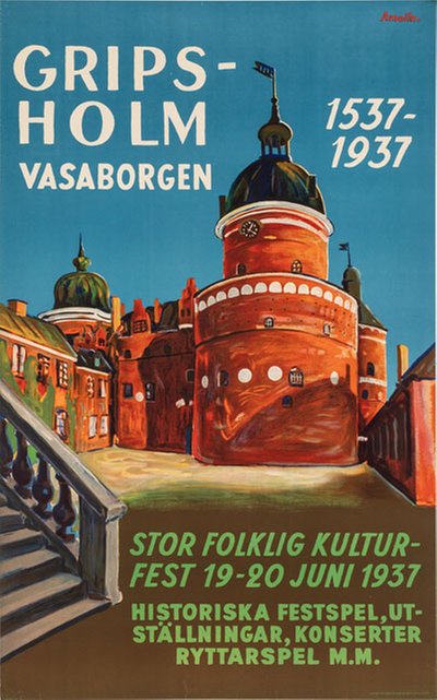 Gripsholm Castle Sweden original poster designed by Amelin, Albin (1902-1975)