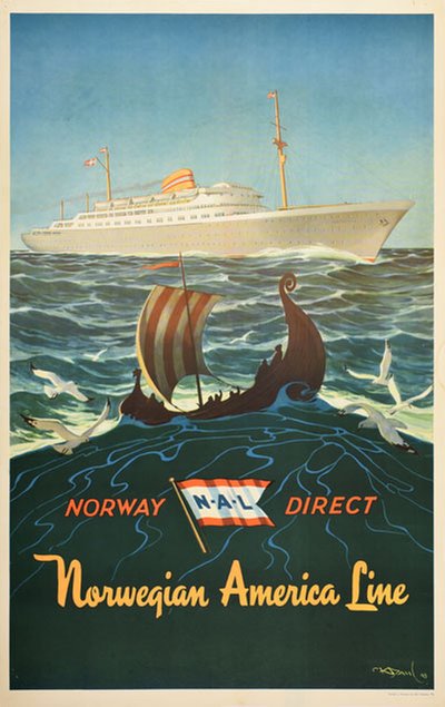 Norwegian America Line - Norway direct original poster designed by Dahl, Karl (1886-1954)