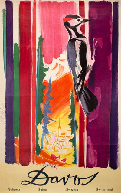 Davos Woodpecker original poster designed by Glaser, Otto (1915-1991)