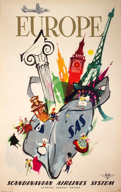 SAS - Europe original poster designed by Nielsen, Otto (1916-2000)