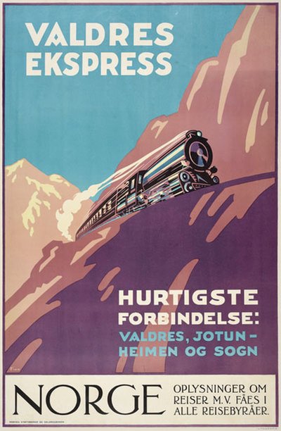 Valdres Ekspress Norway original poster designed by Alfsen, Finn (1904-1995)