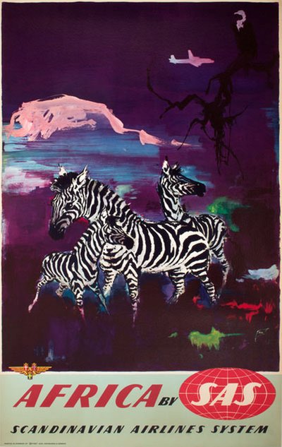 by SAS - Africa - Zebra original poster designed by Nielsen, Otto (1916-2000)