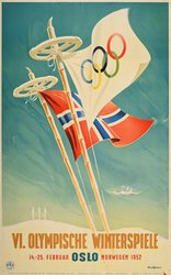 VI. Olympische Winterspiele Oslo 1952 original vintage poster