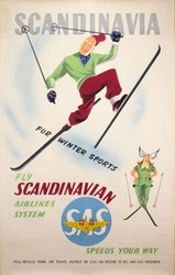 Scandinavia for winter sports - SAS Scandinavian Airlines System original vintage poster