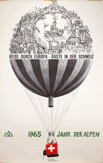 Schweiz 1965 Jahr Der Alpen original poster designed by Hans Küchler - Photo: Philippe Giegel