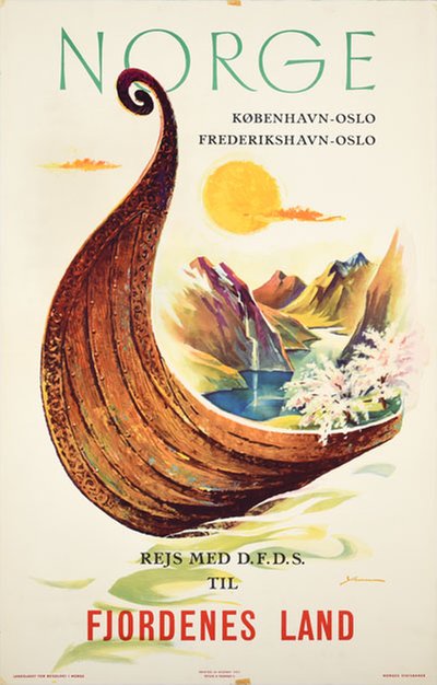 Norge fjorden land DFDS original poster designed by Yran, Knut (1920-1998)