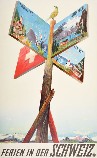 Ferien in Der Schweiz original poster designed by Carigiet, Alois (1902-1985)