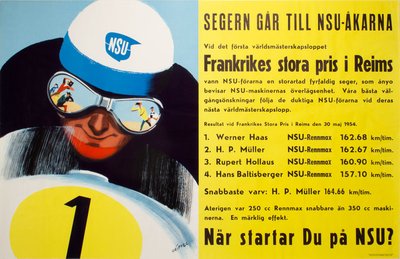 NSU 250cc World Championship 1954 original poster designed by Griffel