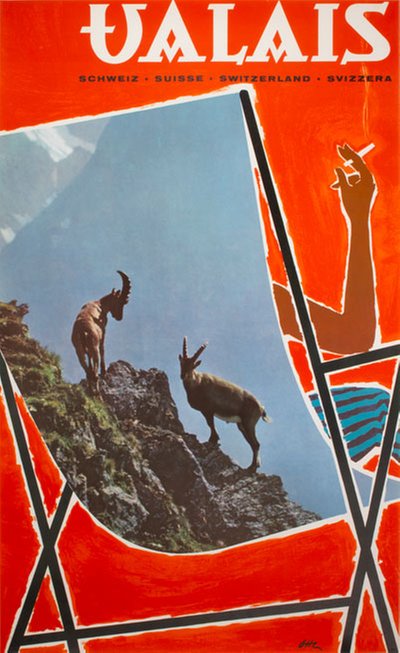 Valais Suisse Schweiz Switzerland original poster designed by Photo: Jean-Pierre Otth