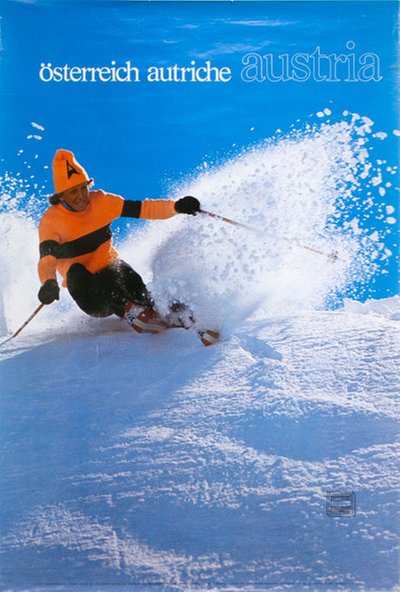 Austria Autriche Österreich skiing 1970s original poster designed by Photo: Franz Hoppichler