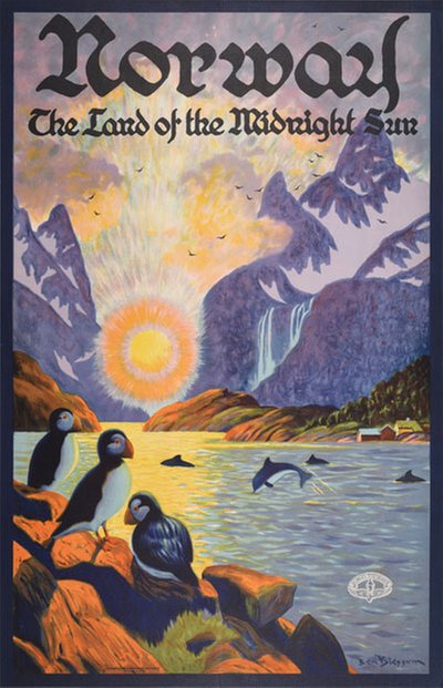 Norway - The Land of the Midnight Sun original poster designed by Blessum, Benjamin (Ben) (1877-1954)