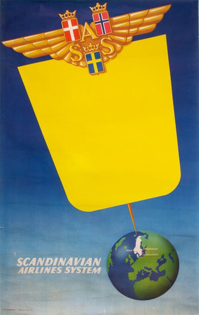 SAS Scandinavian Airlines System 1949 original poster designed by Svensson, Olle (Olof Enar) (1911-1992)