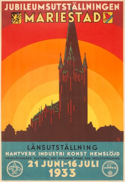 Jubileumsutställningen Mariestad Länsutställning 1933 original poster designed by E E