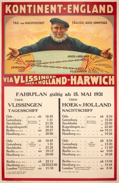 Kontinent - England  - English channel crossing 1931 original poster 