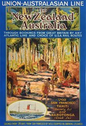 Union-Australasian Line to New Zealand and Australia original vintage poster
