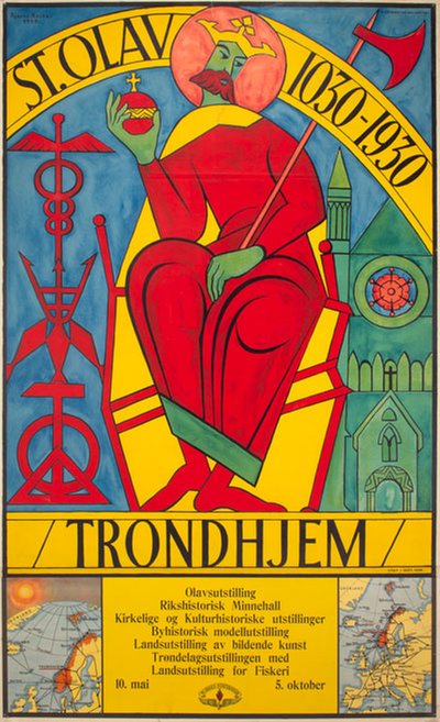 Trondhjem - St. Olav 1030 - 1930 original poster designed by Reidar, Bjarne (1892-1973)