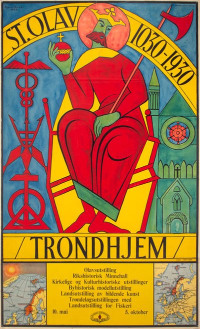 Trondhjem - St. Olav 1030 - 1930 original poster designed by Reidar, Bjarne (1892-1973)