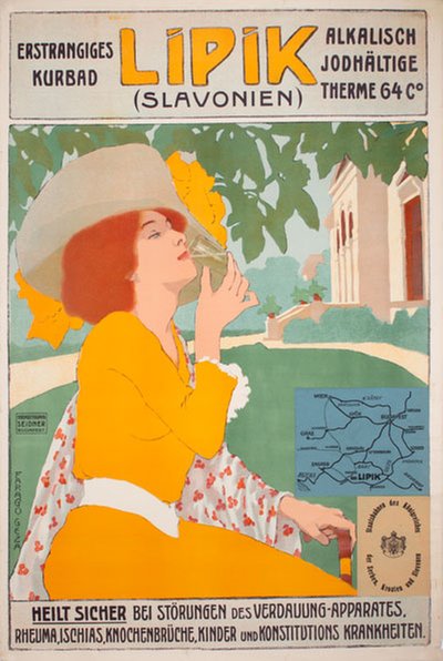 First-class spa Lipik Croatia (Slavonia) original poster designed by Farago, Geza (1877-1928)