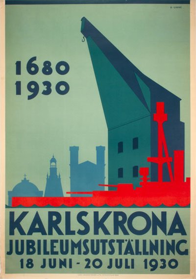 Karlskrona jubileumsutställning 18 juni - 20 juli 1930 original poster designed by Linné, Eric (1905-1995)