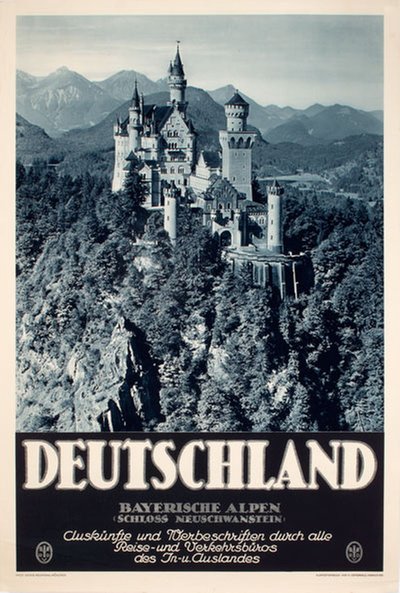 Deutschland Bayerische Alpen Schloss Neuschwanstein original poster designed by Photo: Georg Neumann