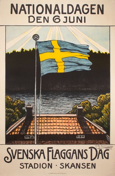 Nationaldagen 6 juni Svenska flaggans dag original poster designed by Ankarcrona, Gustaf (1869-1933)