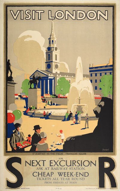 Visit London Trafalgar Square Southern Railway original poster designed by Padden, Percy (1885-1965)