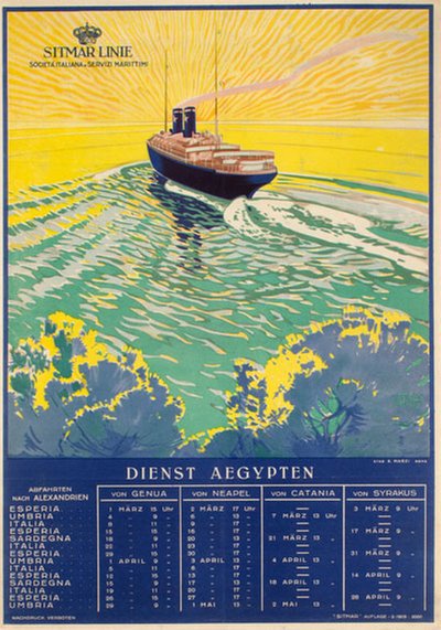 Dienst Aegypten - Sitmar Linie original poster designed by Grassi, Vittorio (1878-1958)