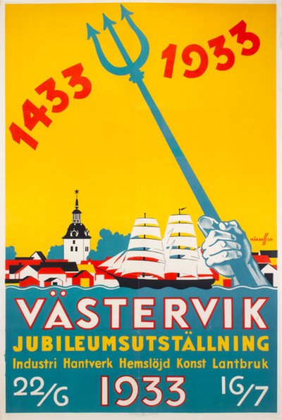 Västervik 1933 Jubileumsutställning original poster designed by Håkansson, Gunnar (1891-1968)
