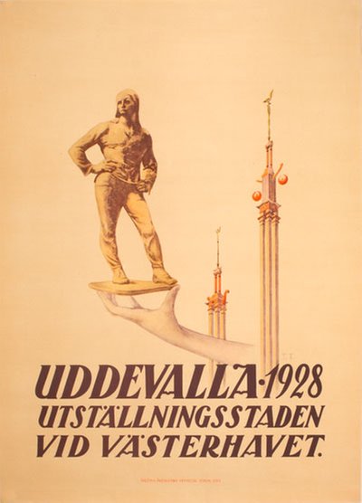 Uddevalla 1928 Utställningstaden original poster designed by T. T.