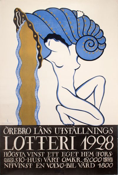 Örebro läns utställnings Lotteri 1928 original poster designed by William