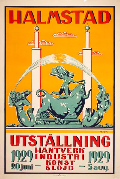Halmstad Utställning 1929 original poster designed by Olson, Karl Axel Bernhard (1899-1986)