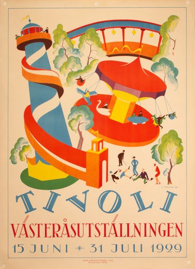 Västeråsutställning 1929 Tivoli original poster designed by S. Aurelius