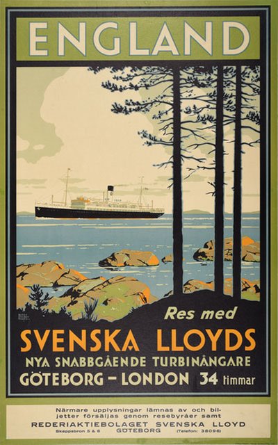 England - Svenska Lloyds original poster designed by Rodmell, Harry Hudson (1896-1984)