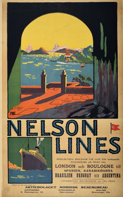 Nelson Lines to Brazil - Uruguay - Argentina original poster designed by ABR?
