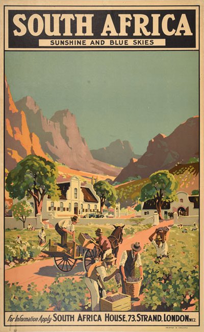 South Africa - Sunshine and Blue Skies original poster designed by Peers, Charles Ernest  (1875-1944) 