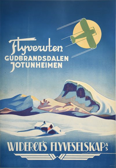 Widerøes Flyveselskap Flyveruten Gusbrandsdalen Jotunheim original poster 