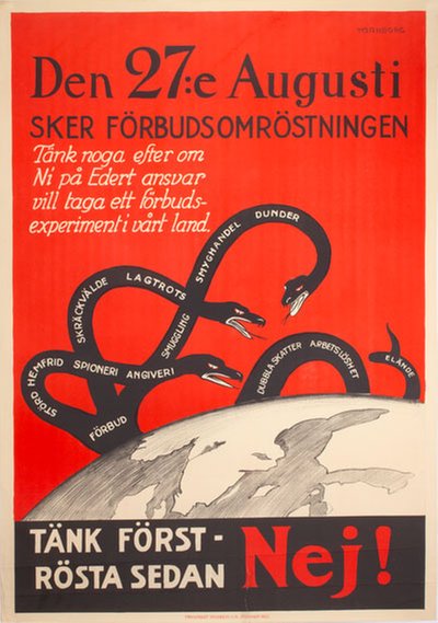 1922 Förbudsomröstningen 27 Augusti  original poster designed by Tornborg