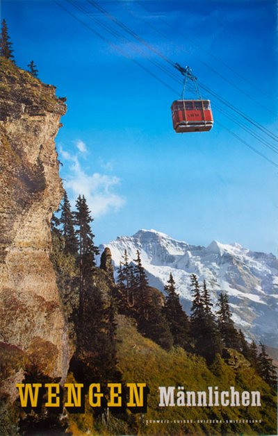 Wengen Männlichen Switzerland original poster designed by Photo: Baumann A. 