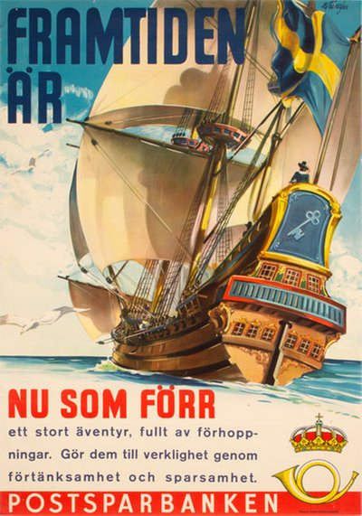 Framtiden är Postsparbanken  original poster designed by Thoresson, Hjalmar (1893-1943)