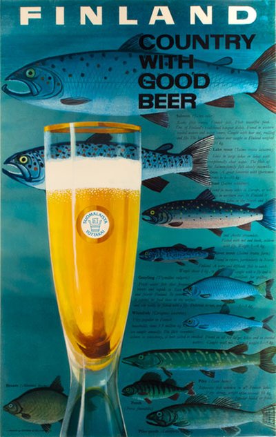 Suomalaista tottakai - Finland country with good beer original poster designed by Hänninen, Jaska (1921-1999)