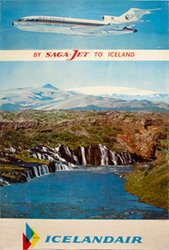 Icelandair Saga Jet Boeing 727 original vintage poster