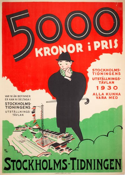Stockholms-Tidningen Utställningstävlan 1930 original poster designed by EW