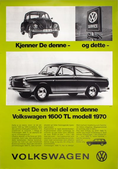 Volkswagen 1600TL 1970 original poster designed by H-O
