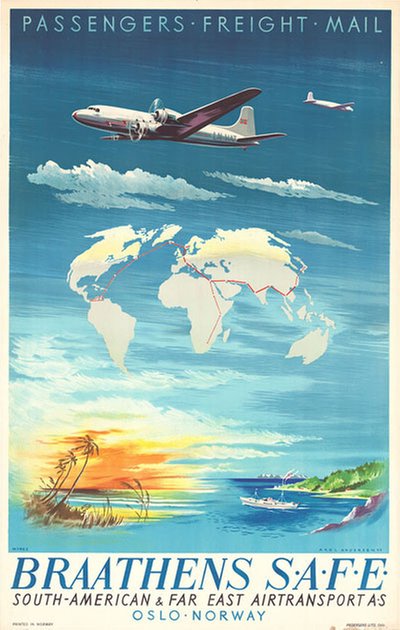 Braathens SAFE Passengers, Freight, Mail original poster designed by Andersen, Axel (1920-1998)