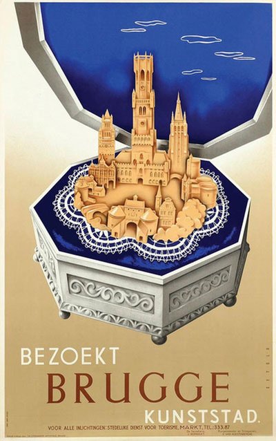 Bezoekt Brugge Kunststad original poster designed by Setola