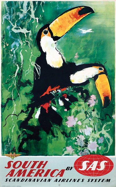 SAS South America Toucans original poster designed by Nielsen, Otto (1916-2000)